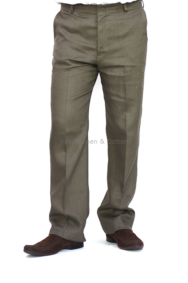 Khaki green linen best sale trousers