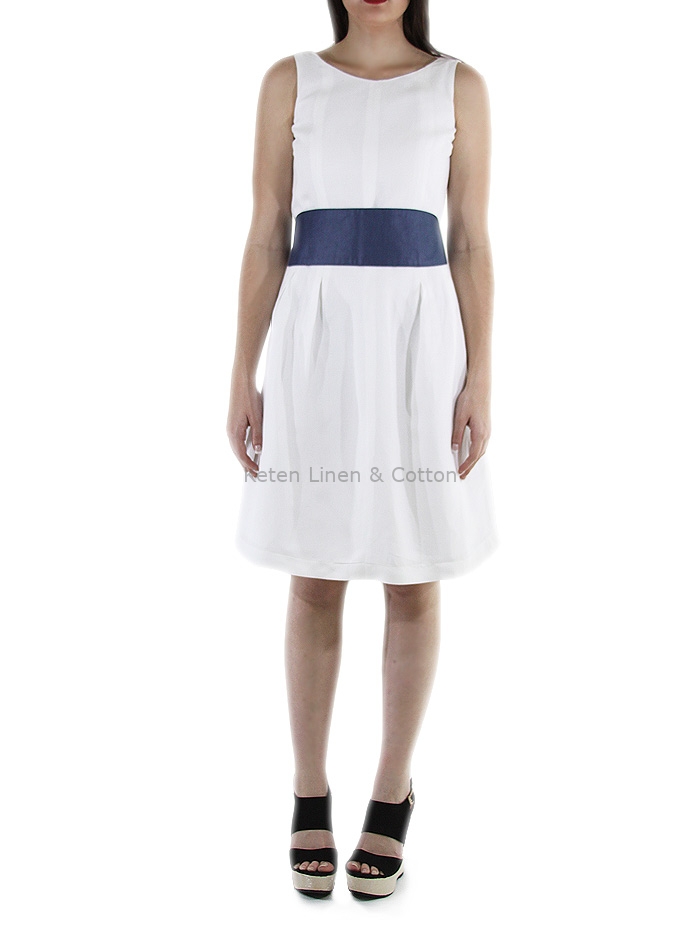 Vestido Corto Lino Con Cinturon Color Azul