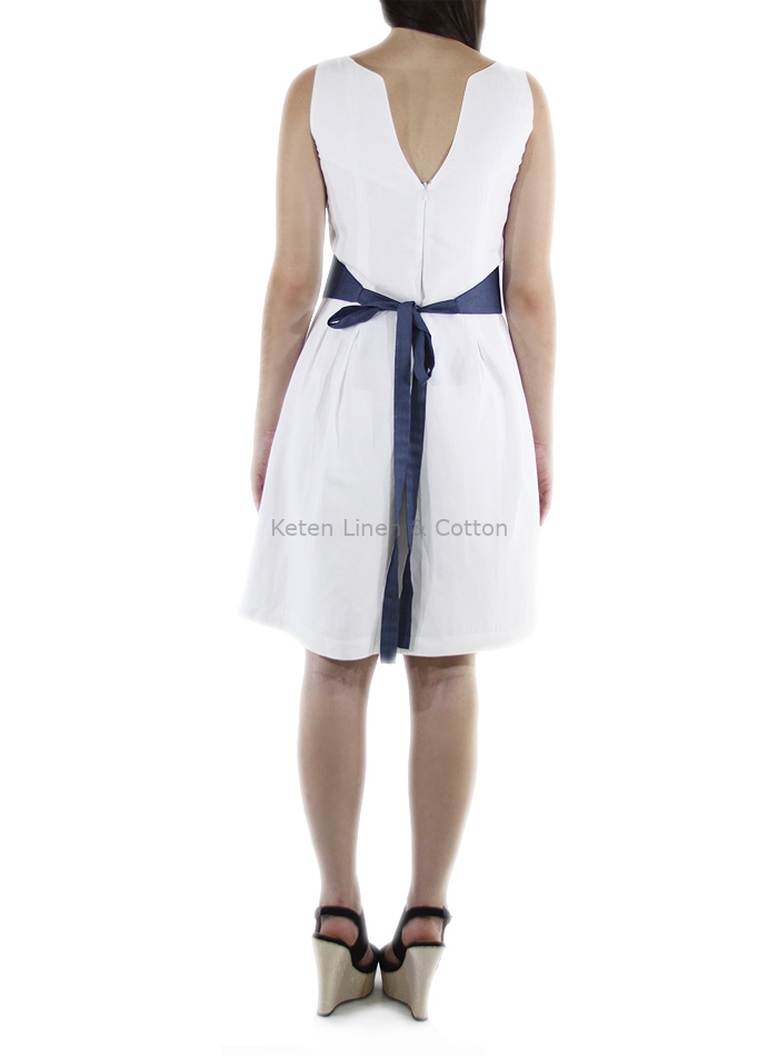 Vestido Corto Lino Con Cinturon Color Azul