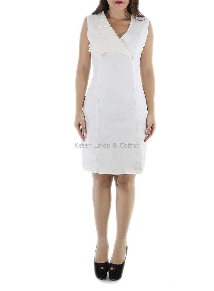 Vestido de Mujer En Lino Cuello Con Alforzas